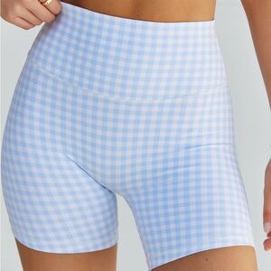 Astoria LUXE BALANCE blue gingham biker shorts sz SM